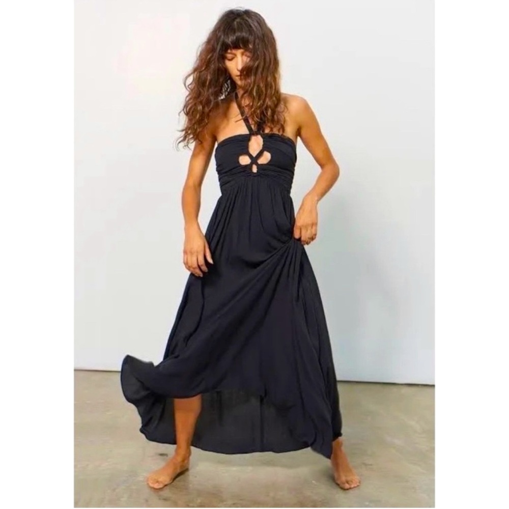 Mara Hoffman Annika Black Midi Halter Cutout Dress Medium